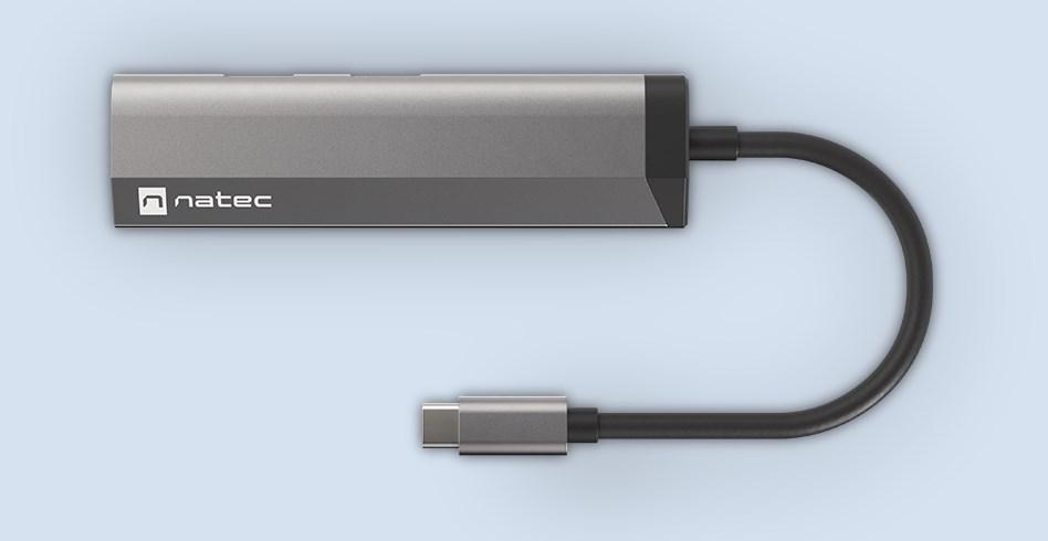 Adapter NATEC Fowler Slim USB-C -> Hub USB 3.0 x2 HDMI 4K, must, kroomitud